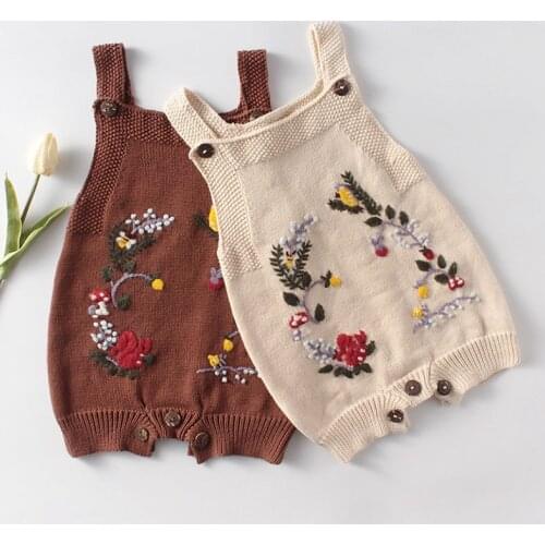 0-2Yrs Baby Boys Girls Rompers Baby Clothes Squirrel Embroider Knit Rompers Infant Girls Boys Sleeveless Rompers