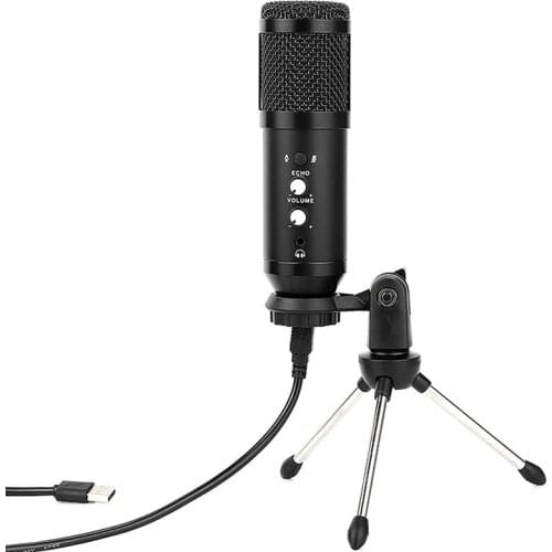HFES USB Condenser Microphone Set Home Portable Live Broadcast Karaoke Computer Game Wired Microphone with Tripod Black