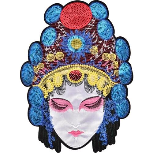 Creative Chinese Beijing Opera Characters Facial Patches Classical Embroidered Sequins Cloth Paillettes Affixed Applique Patches