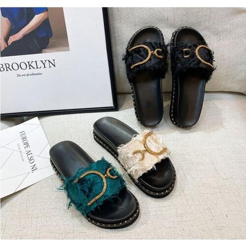 Summer Metal rhinestonesSlippers Women Fashion Designer Glitter Muffins High Heel Ladies Platform Sandalias Zapatos De Mujer 43