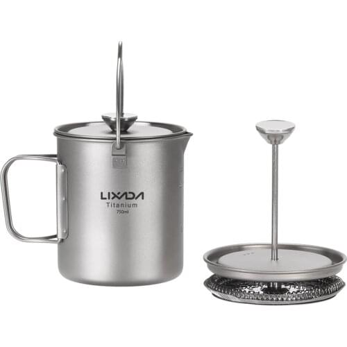 Lixada 750ml Titanium Coffee Cup Mug French Press Pot Coffee Maker with Lid Outdoor Camping Cooking Pot Goods for tourism