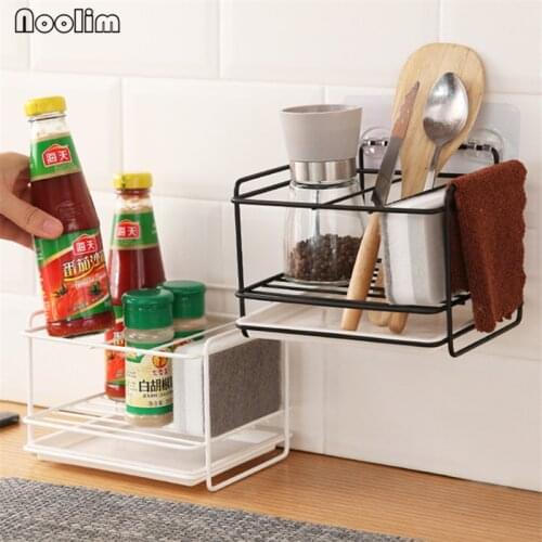 Metal Sponge Holder Bathroom Soap Drain Storage Rack Kitchen Sink Organizer Rag Dishcloth Brush Stand Seasoning Bottle Shelf