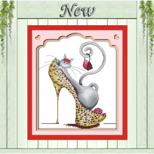 Fashion high heels and a cat(1) 11CT counted printed on the canvas DMC 14CT Cross Stitch kit,embroider needlework Set,Home Decor