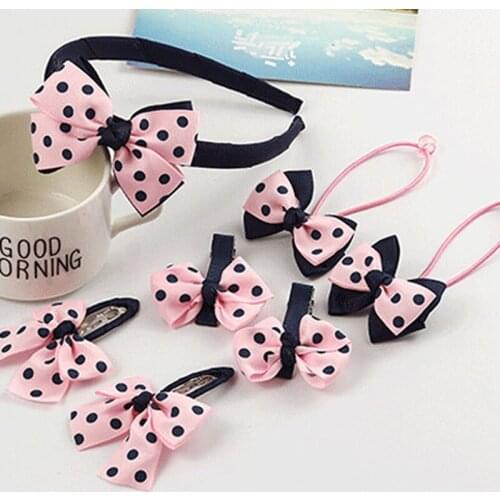7pcs/Set Headwear Set Children Accessories Printing Dot Bow Headband Hair clip for Hair Hairband for Girls Headdress