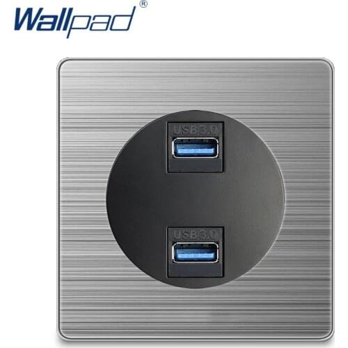 Wallpad 2 USB3.0 Wall Power Socket Electric Outlet Silver Stainless Steel Panel For Home For Data Transmission