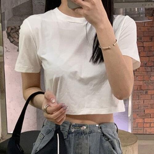 2021 News Popular T-Shirt Women Loose Girl Clothes Short Jacket Leisure Grey Exposed Navel Shopping Wear Tshirt