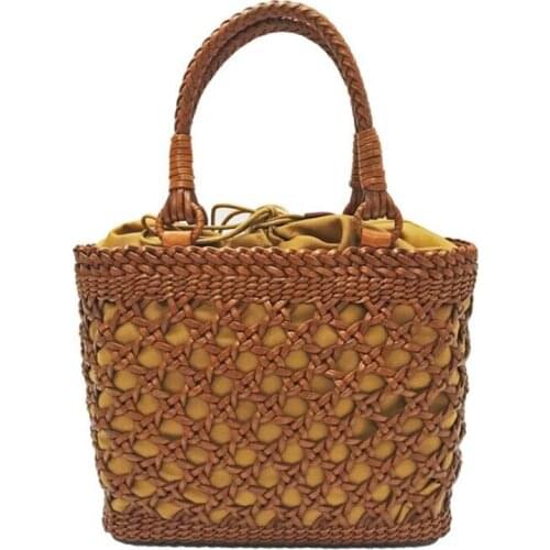 2021 spring and summer new leather hand-woven bag, hollow cross-body female bag,Girls Hollow Beach Tote Handbag