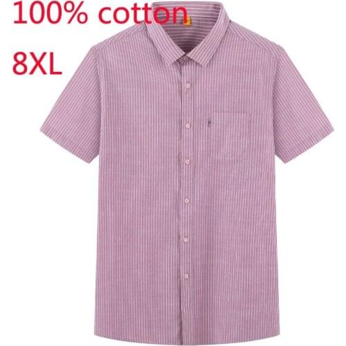 New Arrival Fashion Summer Men Square Collar Striped Short Sleeve 100% Cotton Super Large Casual Shirts Plus Size 3XL-6XL 7XL8XL