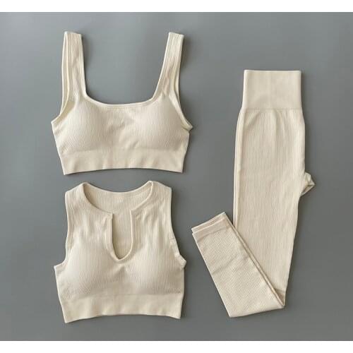 2/3Pcs Seamless Yoga Clothing Set Workout Sportswear Gym Clothing High Waist Leggings Crop Top Knitted Sports Outfit For Woman