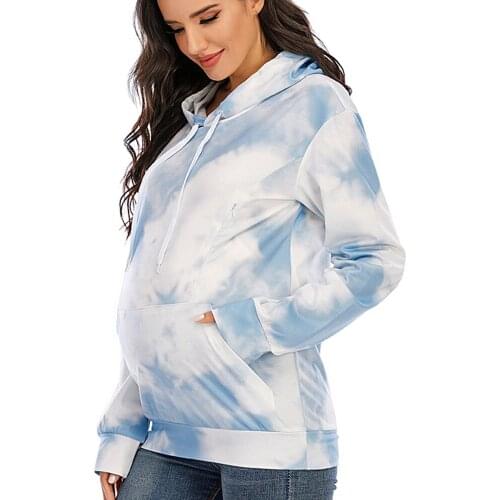 Autumn maternity sweater long sleeve pregnancy hoodie nursing top breastfeeding tie dye maternity sweatshirt winter hoodie