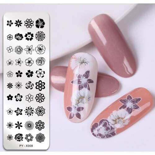 PICT YOU Nail Stamping Plate Flower Nail Stamping Templates Stainless Steel Image Plate DIY Printing Stencil Tools PY-X008