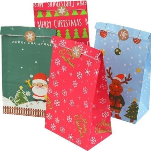 Christmas Gift Candy Box Kraft Paper Bag Xmas Tree Snowman Cookies Snack Packing Bag Wedding Birthday Party Supplies
