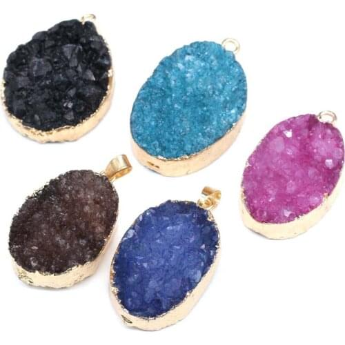 Natural Druzy Agates Pendants Charms Irregular Agates Pendants for Jewelry Making DIY Accessories Fit Necklaces 30x40-35x45mm