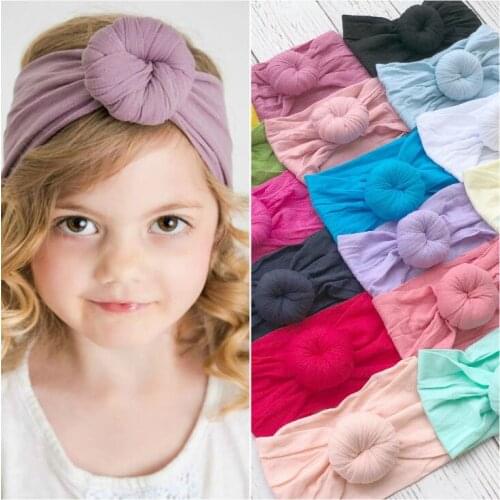 Newborn Top Round ball soft Headband turban nylon headwrap Kids Girls Head Band Hair Accessories Summer bandeau bebe 18 Colors