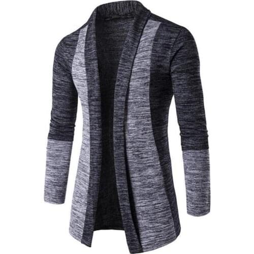 Dropshipping!! Retro Men Sweater Cardigan Patchwork Long Sleeve Slim Fit Knitted Coat Outwear
