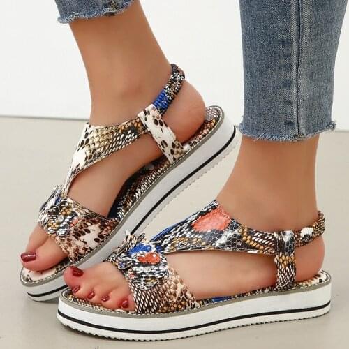 Trend Snake Summer Woman Platform Sandals Sexy Open Toe Cross-tied 3cm High Heel Women Gladiator Sandals flat Shoes846