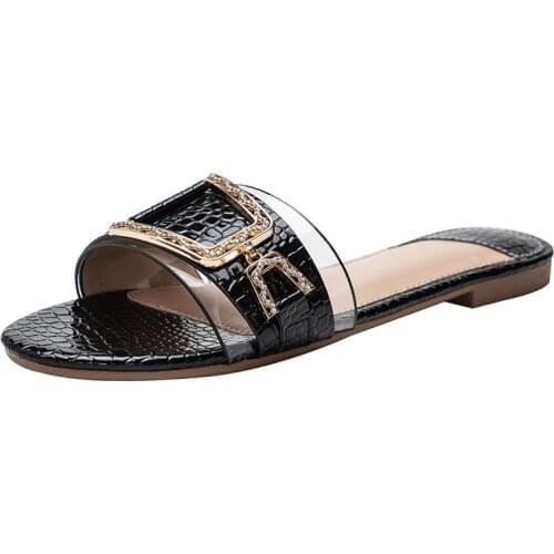 Women Slippers Flat Heel Silver Gold Women Buckle Slides Shoes Summer Outdoor Beach Crystal Sandals Slipper Female Sandales