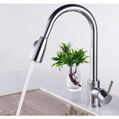 Modern simple Fashion Copper pullout kitchen faucet hot and cold sink sink kitchen faucet sink faucet retractable chrome silver