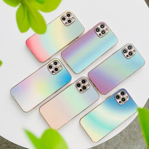 Glass Phone Case for IPhone 11 12 Pro Max Rainbow Color Hard Cover for IPhone XR XS Max X 8 7 Plus 12 Mini Coque Cases Funda New