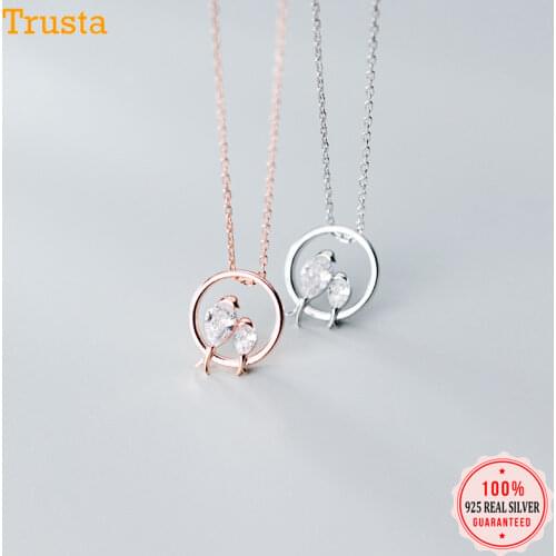 Trustdavis 100% 925 Sterling Silver Dazzling Bird In Love CZ Pendant Choker Necklace For Women Girl Silver 925 Jewelry DA462