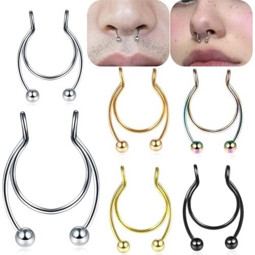 1PC U Shaped Fake Nose Ring Hip Hoop Septum Rock Stainless Steel Clip On Pirsing Nariz Punk Piercing Body Jewelry Women Gift