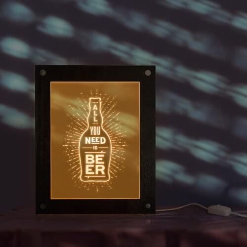 All You Need Is Beer Electric Display Sign For Pub Decoration Beer Company Brew LED Business Logo Custom Lighting Wooden Frame