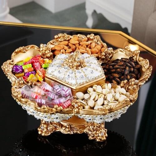 Top Grade Creative European Fruit Plate Handmade Rhinestone Hand-Drawn Luxury Dried Fruit Ceramic Plate Trinket Dish Snack Tray