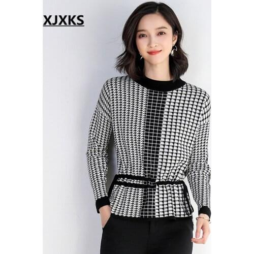 XJXKS 2019 autumn winter new high-end cashmere thick warm womens sweater pullover fashion plaid plus size womens knitted tops