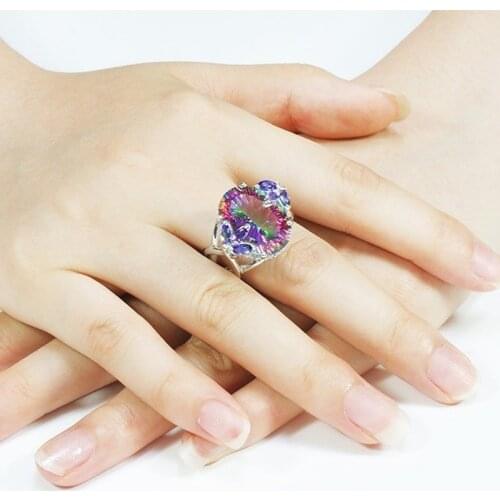 2020 Huge Oval Colorful Zircon Rings For Women Trendy Silver Plated Female Statement Jewelry Engagement Party Accessories Gifts