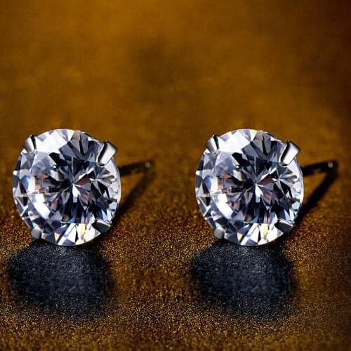 TRACYSWING 3-8MM Big Brand Austrian AAA Zirconia White Gold Color Round Bean Stud Earrings for Women Valentine Gift E001