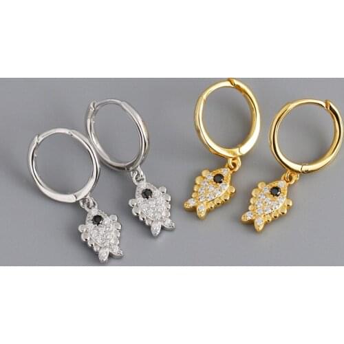 WTLTC 925 Sterling Sliver Fish Shaped Hoop Earrings For Women Delicate Cubic Zirconia Hoops Earrings Small Ear Huggie Earrings