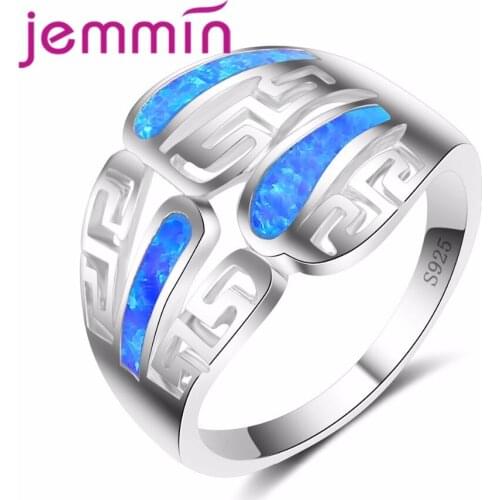 Vintage Women Rings For Party Jewelry Fine Accessory S925 Stamped Blue Fire Opal Sterling Silver Engagement Ring Female