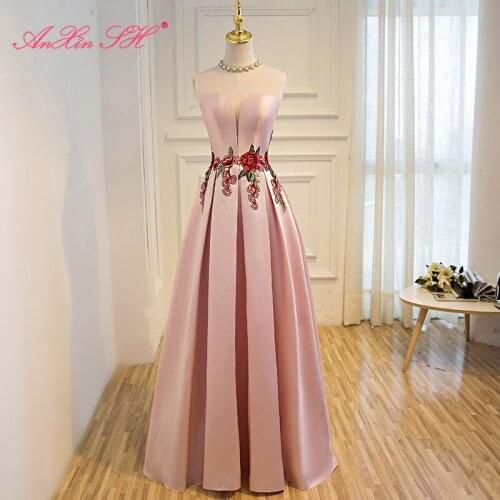 AXJFU princess pink flower long evening dress luxury red rose evening dress green lace o neck beach evening dress
