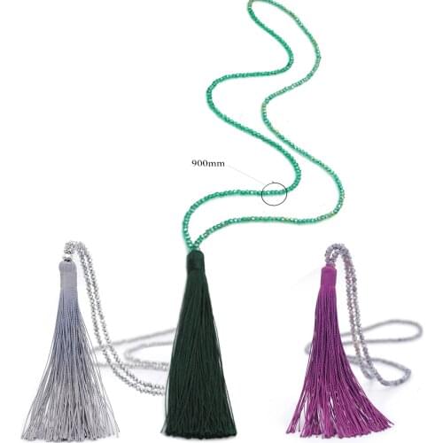 Bohemian Crystal Beaded Tassel Necklace Ethnic Vintage Boho Bead Woven Necklace Handmade Long Sweater Necklace For Women Girls