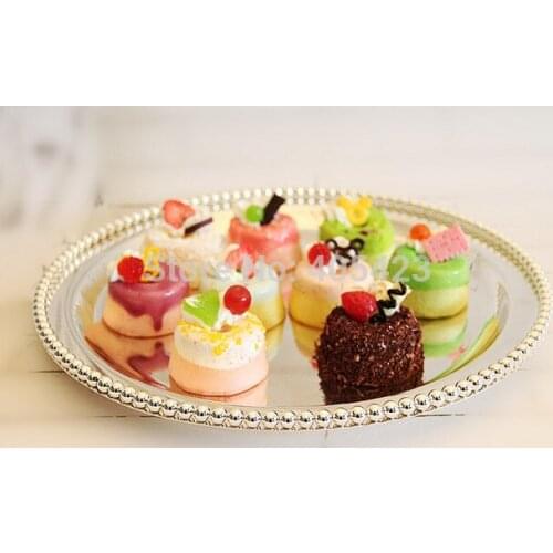 1pcs Diameter 25cm wedding home restaurant Metal silver cake thicken pan snack dessert prop plate cupcake tray