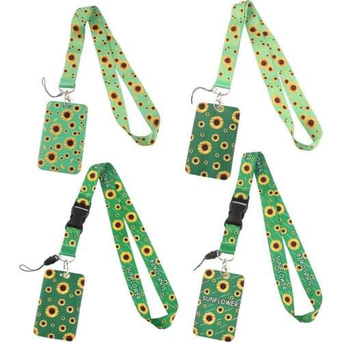1pc ZF2344 Green Sunflower Hidden Disability Lanyard Card ID Holder Business Card Car KeyChain Key Ring Holder Jewelry Gifts