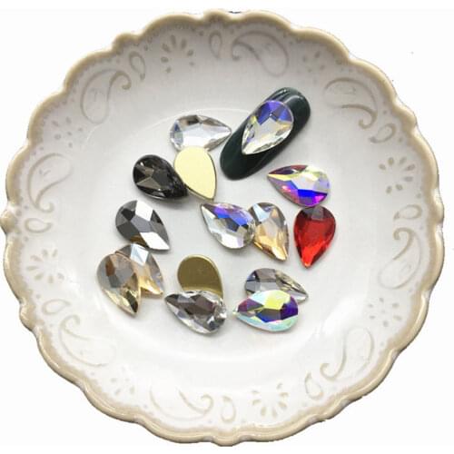 10pcs /bag Glass Rhinestone For Nail Art Flat Back Gold Plated Faceted Large Water Drop Shaped Rhinestones Crystal Decorations