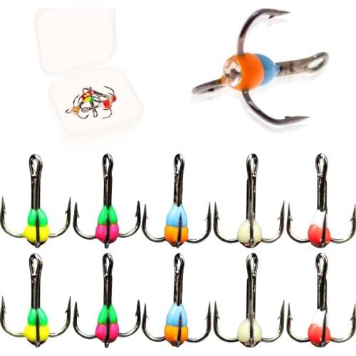 5PCS Winter Ice Fishing Hook With Box Overturned Barbed Trebles Hooks Tackle Rubber Ice Bait Winter Fishing Tool