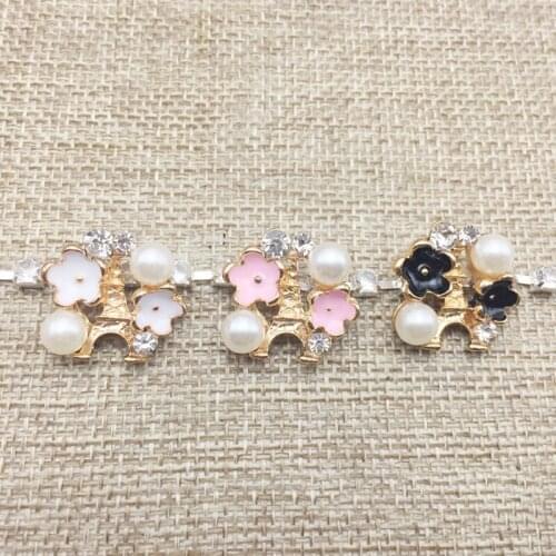 50pcs Strass Rhinestone Button Buckle Charms Crystal Pearl Eiffel Tower Flatback Wedding Brides Hair Decor Collar Embellishment