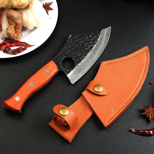 8'' Inch Molybdenum Vanadium Steel Forged Chopping Knife Hammer Blade Chinese Chopper Wood Handle Cooking Butcher With Cover
