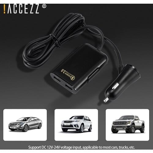 !ACCEZZ Car USB Charger 4 Port Quick Charge 3.0 with 1.8m Cable for Tablets Mobile Phone Phone QC 3.0 Car-Charger Adapter in Car