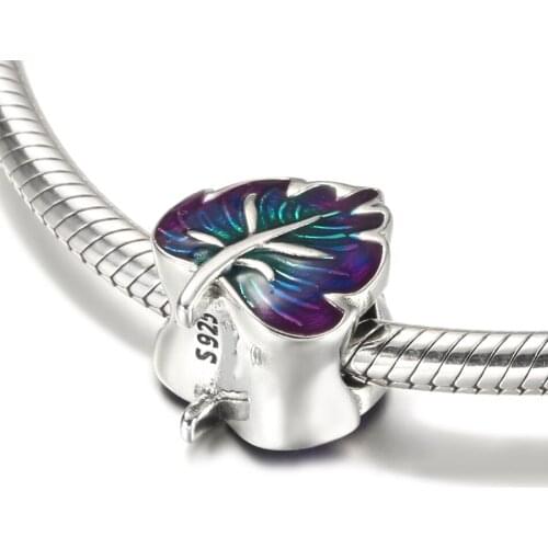 Authentic S925 Silver Bead DIY Jewelry Colourful Leaf Charm fit Lady Bracelet Bangle Girl Gift