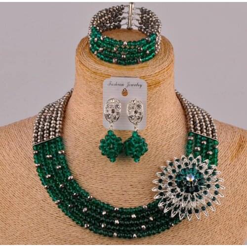 Teal green crystal bead nigerian necklace african beads jewelrty set 5SZ-016