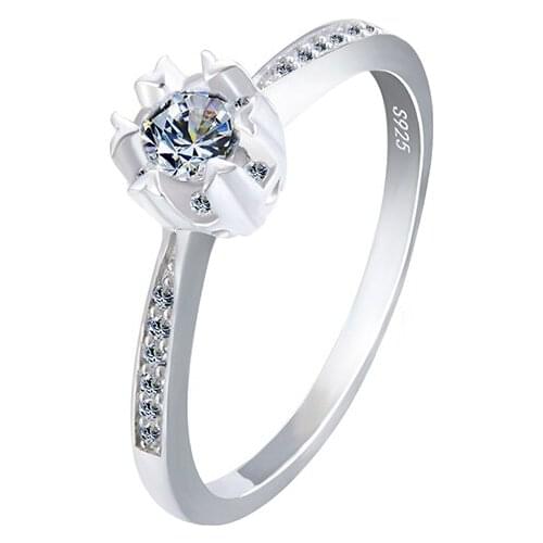 Noble Women Pure 925 Sterling Silver Ring Rhinestone Jewelry Rings Shining Cubic Zirconia Wedding Finger Rings For Bridal Girl