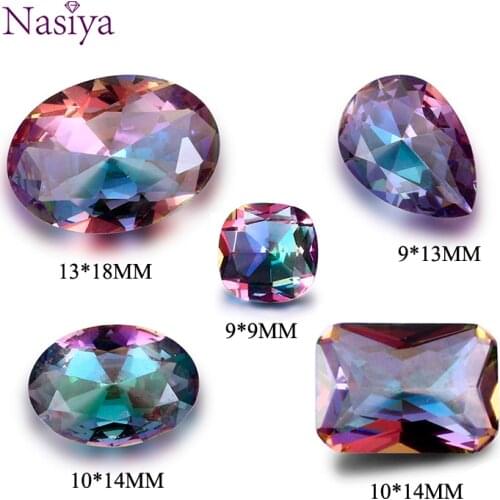 NASIA Mysterious Rainbow Created Stone Beads Spinel Zircon Drop Square Rectangle Oval Loose Gemstone for Ring Jewelry DIY 10 Pcs