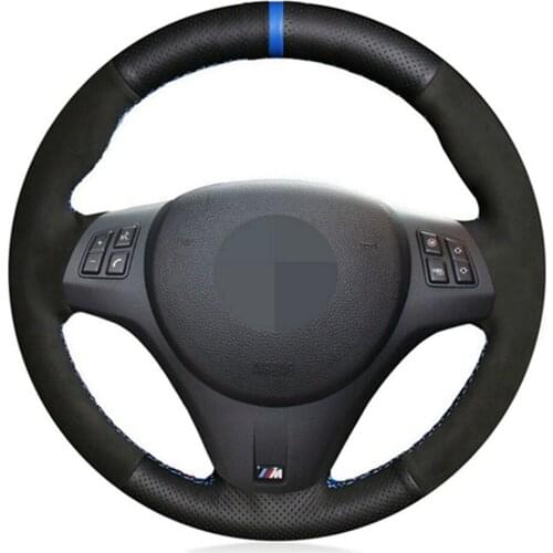 Car Steering Wheel Cover DIY Hand-stitched Black Genuine Leather Suede For BMW M Sport M3 E90 E91 E92 E93 E87 E81 E82 E88