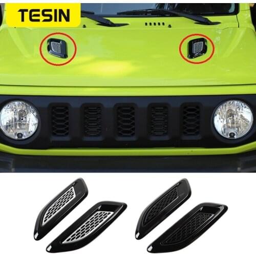 TESIN Black/Silver Car Front Hood Air Vent Fender Outlet Decoration Cover for Suzuki Jimny 2019 2020 Exterior Accessories