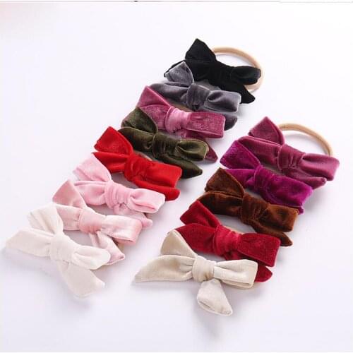 4.0" Baby Velvet Bows Nylon Headband Bowknot Hairpins For Baby Women Girls 60Pcs/lot 18 Color U pick