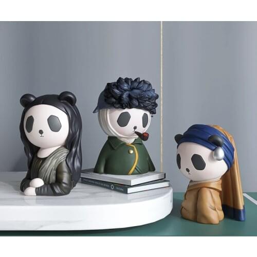 Home Decor Resin Cartoon Panda Man Figurine Room Desktop Arts Crafts Decoration Statue Nordic Style Home Accessories Sculpture