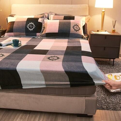 Home Textiles Winter Warm Fitted Sheets Dust Cover Protector Flannel Universal Mattress Cover Mink Cashmere Thicken Bed Sheet